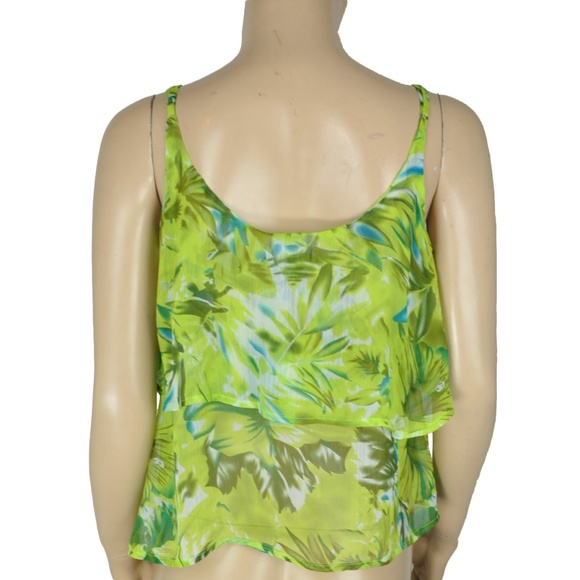 Wet Seal Green Tropical Sheer Hawaiian Tank Top Sh - Picture 2 of 2